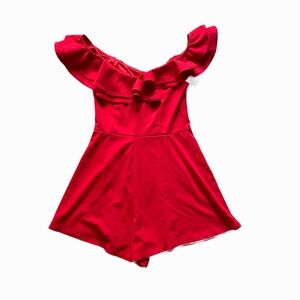 Red Ruffled Off The Shoulder Romper